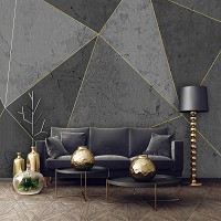 Флизелиновые фотообои в треугольник 416 x 254 см Абстракция Структура Золотые линии на бетоне (13559VEXXXL)+клей
