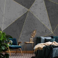 Флизелиновые фотообои 416x290 см Абстракция Геометрические треугольники Золотые линии на бетоне (13559VEXXXXL)+клей