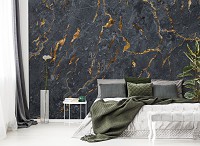 Флизелиновые фотообои мрамор 416 x 290 см Абстракция структура Золотые прожилки на черном камне (13560VEXXXXL)+клей