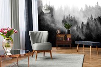 Флизелиновые фотообои дерево 520 x 318 см Пейзаж - Черно-белый лес в тумане (13564VEXXXXXL)+клей