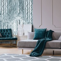 Флизелиновые фото обои стена 206x275 см плетение по бетону - синий (13566VEA)+клей