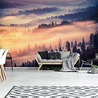 Флизелиновые фотообои 416 x 290 см Пейзаж - Лес под розовым туманом (13572VEXXXXL)+клей