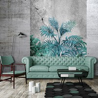 Фотообои флизелиновые 206 x 275 см Цветы - зеленые растения на бетонной стене  (13576VEA)+клей