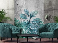 Фотообои флизелиновые 184 x 254 см Цветы - зеленые растения на бетонной стене (13576V4A)+клей