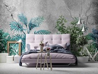 Флизелиновые фото обои листья 254 x 184 см Цветы - зеленые растения на бетонной стене (13576V4)+клей