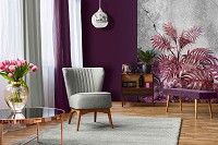 Флизелиновые фото обои листья 184 x 254 см Цветы - Розовые растения на бетонной стене (13577V4A)+клей