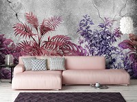 Флизелиновые фото обои 254 x 184 см Цветы - Розовые растения на бетонной стене (13577V4)+клей