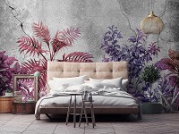 Флізелінові фотошпалери Листя Квіти - Рожеві рослини на бетонній стіні (13577V)+клей