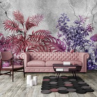 Флізелінові фотошпалери 368x254 см Квіти - Рожеві рослини на бетонній стіні (13577V8)+клей