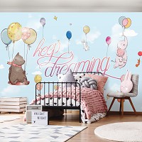 Флизелиновые фото обои милые животные на воздушном шаре 254 x 184 см Детские - Продолжай мечтать (13578V4)+клей