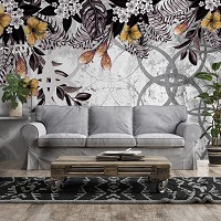 Флизелиновые фотообои растения 312x219 см Орнаменты Цветы арт-декор Структура (13581VEXXL) +клей