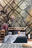 Флизелиновые фотообои 368x280 см Орнаменты арт-декор Структура Листья и Цветы (13583V10) +клей