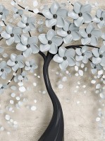 3D Флизелиновые фото обои 206 x 275 см Черное дерево с серыми цветами (13590VEA)+клей