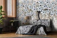 3D Флизелиновые фото обои на стену 416 x 290 см Черное дерево с серыми цветами (13590VEXXXXL)+клей