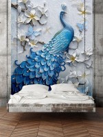 Флизелиновые фото обои цветы 206 x 275 см Птицы - Синий павлин (13592VEA)+клей