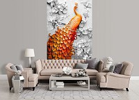 Флизелиновые фото обои красивые цветы 206 x 275 см Птицы - Золотой павлин (13593VEA)+клей