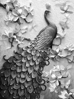 Флизелиновые фотообои на кухню цветы 184 x 254 см Птицы - Черно-белый павлин (13594V4A)+клей - вид 1 миниатюра