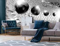 Флизелиновые фотообои в спальню 3D 460 x 300 см Абстракция - Серые шары в тоннеле (13595V12)+клей