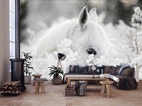 Флизелиновые фотообои в интерьере 312 x 219 см Животные - Белая лошадь в цветах (13598VEXXL)+клей