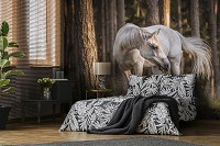 Флизелиновые 3D фотообои природа 312 x 219 см Животные - Белая лошадь в лесу (13599VEXXL)+клей