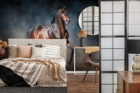 Флизелиновые фотообои 3D 368 x 254 см Животные - Коричневая лошадь скачет (13600V8)+клей