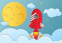 Флізелінові фотошпалери на стіну космос 460x300 см Дитячі - Ракета та місяць (13606V12)+клей - вид 1 мініатюра