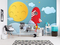 Звезды на небе флизелиновые фотообои 368 x 280 см Детские - Ракета и луна (13606V10)+клей