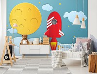 Флизелиновые фотообои для детской комнаты 416 x 290 см Ракета и луна (13606VEXXXXL)+клей