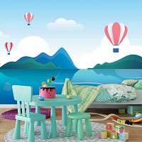 Флизелиновые фотообои пейзаж 368 x 280 см Детские - Воздушные шары над морем (13607V10)+клей