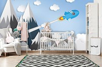 Скандинавские горы флизелиновые фотообои 312 x 219 см Детские - Космическое путешествие на ракете (13608VEXXL)+клей