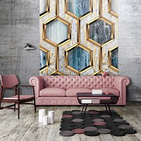 Флизелин - геометрия на фото обоях 206 x 275 см Абстракция Соты - Гламурные золотые шестиугольники (13611VEA)+клей - вид 5 миниатюра