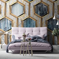 Геометрия на флизелиновых фото обоях 368 x 254 см Абстракция Соты - Гламурные золотые шестиугольники (13611V8)+клей