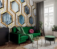 Мрамор флизелиновые фотообои Соты - Гламурные золотые шестиугольники (13611V)+клей