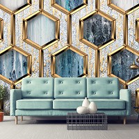 Мрамор флизелиновые фотообои 3D 312 x 219 см Абстракция Соты - Гламурные золотые шестиугольники (13611VEXXL)+клей