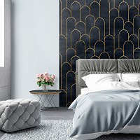 Флизелиновые фото обои абстракция Стиль арт-деко Гламур 206 x 275 см Золотой мотив на черном камне (13616VEA)+клей - вид 6 миниатюра