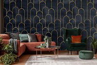 Флизелиновые фотообои абстракция Стиль арт-деко Гламур 254 x 184 см Золотой мотив на черном камне (13616V4)+клей