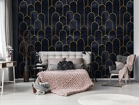 Флизелиновые фотообои Стиль арт-деко Гламур 368 x 254 см Абстракция - Золотой мотив на черном камне (13616V8)+клей
