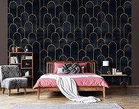 Флизелиновые фотообои Стиль арт-деко Гламур 312x219 см Абстракция - Золотой мотив на черном камне (13616VEXXL)+клей