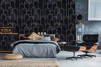 Флизелиновые фотообои 368x280 см Гламур - золотой мотив на черном камне (13616V10) +клей