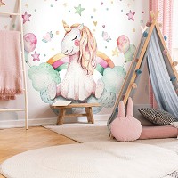 Воздушные шары в небе флизелиновые фотообои 520 x 318 см Детские - Единорог на облачке (13632VEXXXXXL)+клей