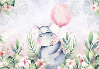 Дитячі флізелінові фотошпалери в інтер'єрі 368x280 см Бегемот з повітряною кулькою для дівчинки (13638V10) +клей - вид 1 мініатюра