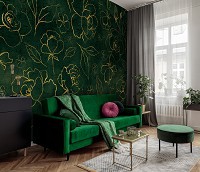 Флизелиновые фотообои 368 x 254 см Цветы - Золотые розы на зеленом фоне (13650V8)+клей