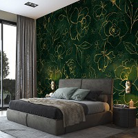 Флизелиновые фотообои 312 x 219 см Цветы - Золотые розы на зеленом фоне (13650VEXXL)+клей