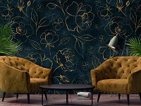 Флизелиновые фотообои 416 x 254 см Цветы - Золотые розы на синем фоне (13652VEXXXL)+клей