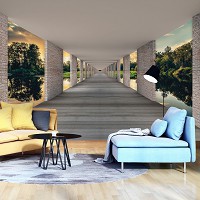 3д флизелиновые фотообои природа 368 x 254 см Пейзаж - Тоннель и вид на озеро (13660V8)+клей