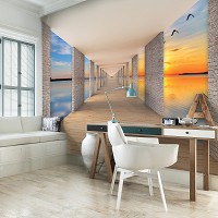 Флизелиновые 3D фото обои закат 254 x 184 см Пейзаж - Тоннель и вид на озеро (13661V4)+клей