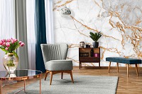 Флизелиновые фотообои для стен под камень 416x254 см Белый мрамор с золотым декором (13668VEXXXL) +клей