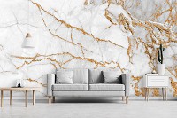 Флизелиновые фото обои камень 368 x 254 см Белый мрамор с золотым декором (13668V8)+клей