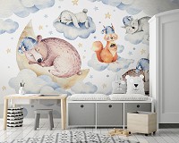 Флизелиновые фотообои Для маленьких детей облака Спящие животные (13671V)+клей