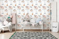 Флизелиновые фотообои в детскую 368 x 280 см Спящие зверята на облаках (13672V10)+клей